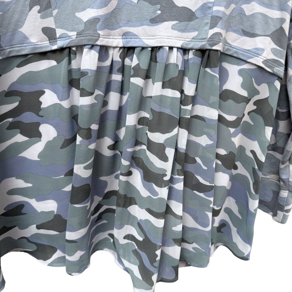 LOGO Lori Goldstein Hoodie Plus Size 1X Gray Camo Zip Front Stretch Jacket Women - Picture 7 of 9